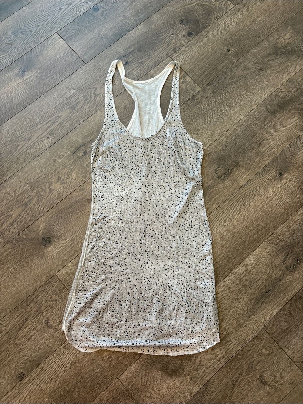 White Racerback Long Tank with Metallic Dot Print